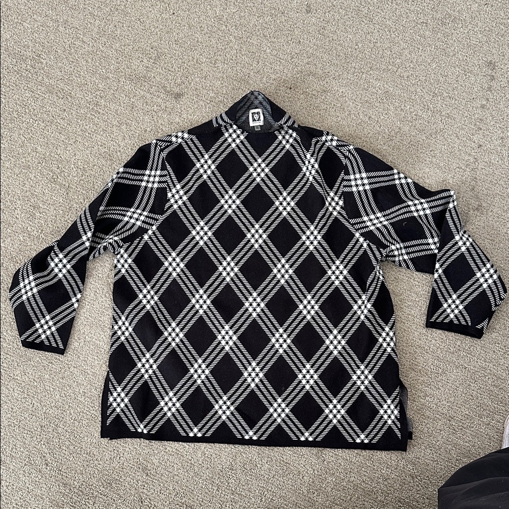 Anne Klein Black and White soft Viscose mock neck Checkered Cardigan XL